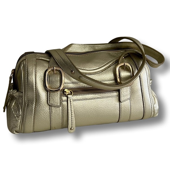 Enzo Angiolini All Leather Gold Barrel Purse - Picture 1 of 8